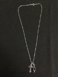 High Polished 18in Long Sterling Silver Necklace w/ Cross Pendant & Ichthys Style Pendant