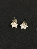 Star Faceted 9mm Diameter CZ Center Pair of Sterling Silver Stud Earrings