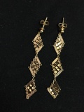 Three Tier Marquise Shaped Gold-Tone 2in Long Signed Designer Pair of Sterling Silver Drop Earrings