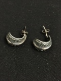 Milgrain Marcasite Detailed Vintage 15mm Long 9mm Wide Tapered Pair of Sterling Silver Earrings