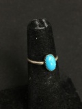 Oval 8x5mm Turquoise Cabochon Center Old Pawn Native American Sterling Silver Ring Band