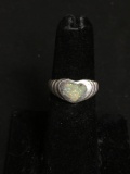 Broken Edge Opal Inlaid Heart Center Feature SC Designer 8mm Wide Tapered Tiered Sterling Silver