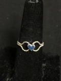 Lapis Inlaid 5x5mm Heart Center Eternity Rope Braid Detailed 7mm Wide Tapered Sterling Silver Ring