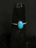 Oval 8x5mm Turquoise Cabochon Center Old Pawn Native American Sterling Silver Ring Band