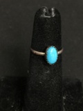 Oval 8x5mm Turquoise Cabochon Center Old Pawn Native American Sterling Silver Ring Band