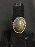 Rope Frame Detailed Oval 15x12mm Polished Jasper Cabochon Center Old Pawn Mexico Sterling Silver