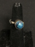 Bezel Set Round 10mm Pietersite Gemstone Cabochon Center 800 Silver Old Pawn Mexico Ring Band