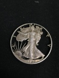 Scroll Cut Round 30mm Diameter United States Silver Dollar Pendant