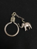 High Polished 20x15mm Elephant Charm Detail 3.5in Long Mexican Made Sterling Silver Keychain