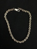 Rope Link 4mm Wide 8in Long Sterling Silver Bracelet
