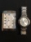 Lot of Two High Polished Silver-Tone Items Calvin Hill Designer 32mm Bezel Stainless Steel Watch &