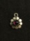 Round 11mm Diameter Pebble Halo Design w/ Round 5mm Garnet Cabochon Center Sterling Silver Pendant