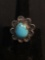 Oval 30x27mm Rope & Scallop Detailed Halo w/ Oval 15x13mm Turquoise Cabochon Center Old Pawn Native