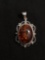 Oval 20x15mm Amber Cabochon Center Filigree Detailed High Polished Vintage Design Sterling Silver