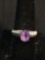 Oval Faceted 9x7mm Amethyst Center Scallop Detailed Shoulders Signed Designer Sterling Silver Ring