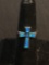 Blue Opalite Inlaid 18x14mm Cross Feature High Polished Sterling Silver Signed Designer Ring Band