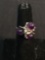 Handmade Floral Motif Sterling Silver Ring Band w/ Three Matched Round 6mm Amethyst Bead Centers