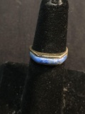 Three Sided Lapis Cabochon Inlaid 4mm Wide Sterling Silver Ring Band