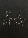 JWK Designer 32mm Diameter Pair of Sterling Silver Star Motif Drop Earrings