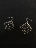 JWK Designer 35mm Diameter Four Tiered Graduating Square Detailed Pair of Sterling Silver Drop