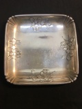 Wallace Designer Stamped 4216-9 High Polished Floral Decorated Square 5x5mm Sterling Silver Vintage