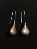 Teardrop Shaped 40mm Long 14mm Wide Rounded Pair of Sterling Silver Shepard's Hook Earrings
