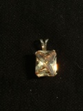 Rectangular Checkerboard Faceted 10x8mm Peach Topaz Center Split Bail Sterling Silver Solitaire