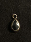 Teardrop Shaped 17x10mm Sterling Silver Pendant w/ Teardrop Onyx Cabochon Center