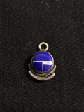 Round 8mm Diameter Lapis & Opal Inlaid Mosaic Center Sterling Silver Pendant
