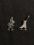 Lot of Two Sterling Silver Charms, One Ice Skate Motif & One Enameled Cadet