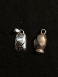 Lot of Two Sterling Silver Charms, One Baseball Glove Motif & One Friends & Family