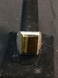 Rectangular Step Faceted 19x15mm Tiger's Eye Center Woven Detailed Shoulders Old Pawn Mexico Large