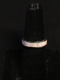 Opal Inlaid Eternity Design 5.5mm Wide High Polished Signed Designer Sterling Silver Band