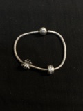 Pandora Designer Snake Link 2.75mm Wide 7in Long Sterling Silver Bracelet w/ Two Designer Charms