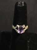 Oval Faceted 8x6mm Amethyst Center Split Shank Sterling Silver Ring Band