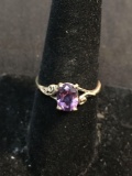 Oval Faceted 8x6mm Amethyst Center Filigree Detailed Bypass Sterling Silver Ring Band