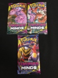 Lot of 3 Factory Sealed Sun & Moon Unified Minds Pokemon Booster Packs - 10 Cards Each