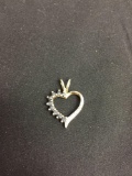 Sapphire & Diamond Lined Sterling Silver Heart Pendant
