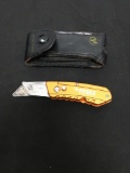 HUSKY Folding Utility Blade in Leather Belt Case