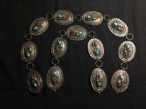 WOW Truly Amazing NATIVE AMERICAN Solid Sterling Silver Belt W/ Turquoise Red Coral - Needs Repair