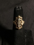 Ewardian Style Diamond Lined 14K Yellow Gold Vintage Ring Size 4.5 - 2.6 Grams