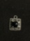 Milgrain Marcasite Detailed Square 12mm Sterling Silver Pendant w/ Square 5mm Onyx Cabochon Center