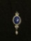Oval 9x7mm Lapis Cabochon Center Sterling Silver Pendant w/ Seed Pearl Drop