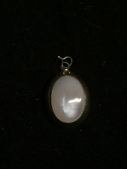 Oval 15x12mm Sterling Silver Pendant w/ Oval Mother of Pearl Cabochon Center