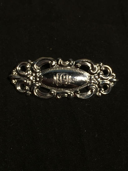 Oval Shaped 57x22mm Filigree Decorated Engravable High Polished Sterling Silver Beau Designer Brooch