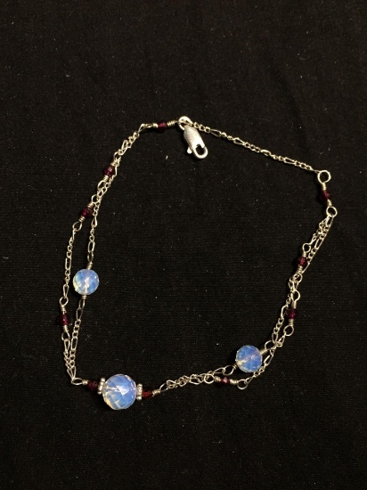 Round Briolette Faceted 6mm Opalite Bead Accented Triple Stranded 5in Long Sterling Silver Necklace