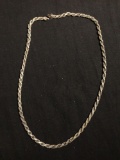 Medium Gauge 4mm Wide 20in Long Italian Made Rope Link Sterling Silver Chain - No Clasp