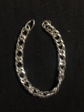 Hammer Finished High Polished Double Curb Link 7mm Wide Sterling Silver Bracelet - No Clasp