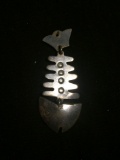 Three-Tier 45x20mm Old Pawn Mexico Bone Fish Design High Polished Sterling Silver Pendant