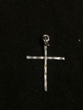 Laser-Carved Detailed 26x17mm High Polished Sterling Silver Cross Pendant